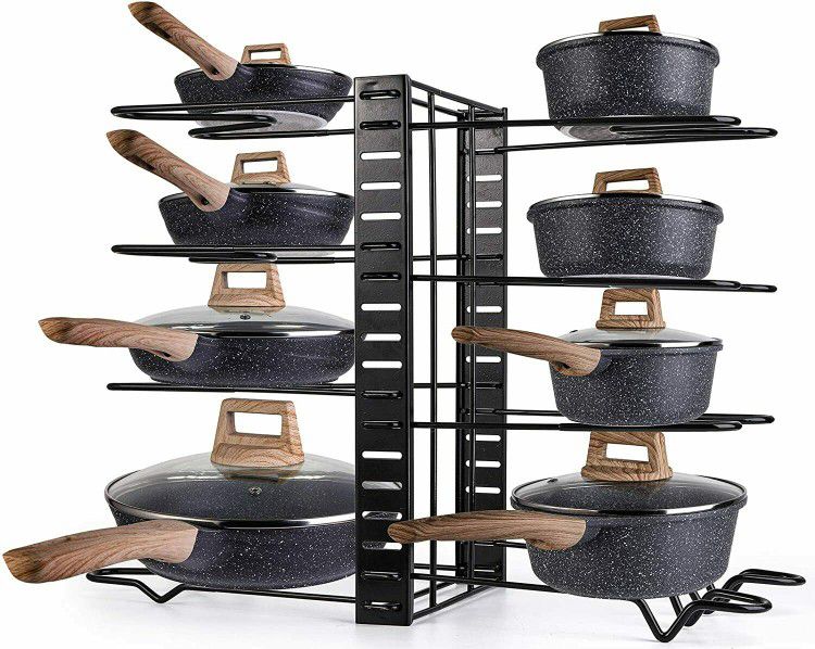 The Ultimate Storage Solution - Sturdy 8 Tiers Levels Adjustable Expandable Pot Lid Holders, Kitchen Pan Rack Organizer *Space-Saving*