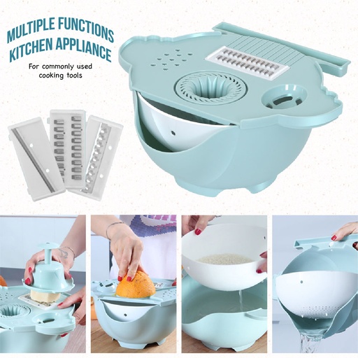 [K-YJ-M.F.BASIN-BL] 7 in 1 Multiple Function Vegetable Cheese Fruit Egg Kitchen Food Processor Basket *9pcs Set* 